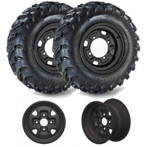 Set of 2 ATV Tires with Wheels 25x8-12, All Terrain 6-Ply Tires, Pre-Assembled Balanced Wheels with 4x110 Bolt Pattern 3.5+2.5 Offset for Mud/Sand/Trail & Farm Use