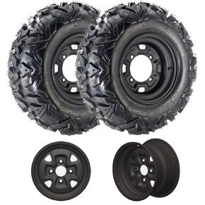 25x10-12 ATV Tires and Wheels Set (2 Pack), 6-Ply All Terrain for UTV/ATV - Heavy-Duty Mud Sand Trail Tires with 4x137 PCD & 4+3 Offset Wheels - Reinforced Sidewalls