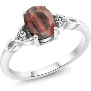 925 Sterling Silver Gemstone Birthstone and White Diamond 3-Stone Ring for Women | Oval 8X6MM with 2MM Round Accents | Three Stone Wedding Anniversary Engagement Promise Ring | Sizes 5-9