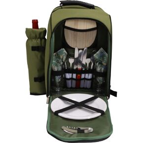 Alpine Two Person Picnic Backpack Wine Tote (Olive)