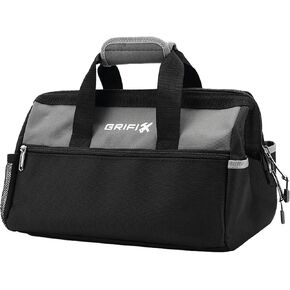 15 Inch Tool Bag, Wide Mouth Tool Storage Organizer with Large Pocket, Ergonomic Zipper & Soft Handle Heavy Duty Toolbag, Waterproof Cloth Tool Tote for Men Electrician Mechanic Carpenter