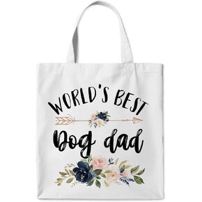 Dog Dad Lover Gifts Canvas Tote Bag, World's Best Dog Dad Gifts Tote Bag for Men Dog Lovers Owner, Floral Dog Dad Christmas Birthday Aesthetic Travel Reusable Tote Bag Gifts for Father's Day
