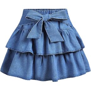 Makemechic Girl's Bow Denim Skirt Skirt Tiered Tiered Sciens