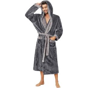Vulcanodon Mens Robe Big and Tall with Hood, Full Length Plush Robe for Men Long Fleece Bathrobe