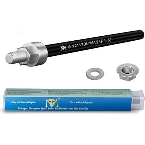 Thru Axle M12 X 1.0-160-172 Mm, Thru Axle with Bicycle Axle Adapter, Thru Axle Compatible with Most Bicycle Trailer Couplings, Adjustable Shaft Length for Thru Axle