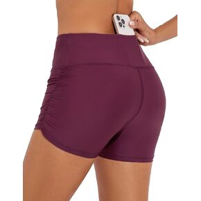 Women's 3" Swim Shorts High Waist Bathing Suit Bottoms Ruched Side Board Shorts