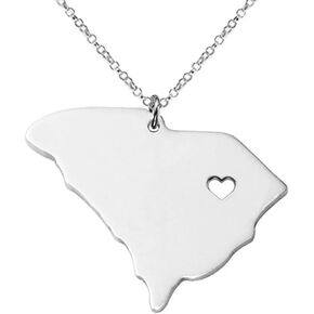 Art Attack Stainless Steel I Love South Carolina Necklace, Palmetto State Heart Map Pendant (Silver)