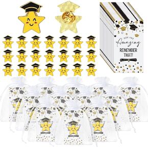 Bucherry 90 Pcs Graduation Gifts Smile Lapel Pin Graduation Cap Pocket Token Inspirational Cards Organza Bag (Cute Style)