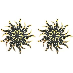 Starburst Crystal Fasties - Stacy Stacy Black Handmade Fasties for Lingerie ، الأزياء البهجة ، ملابس الهذيان ، الكرنفال ، فن الجسم - 2pcs Foil & Gold Fasties ، 3 "x3