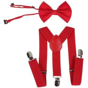 Kids Suspenders Set for Boys Girls Toddlers Adjustable Elastic Belts with Bowtie Clips 2-10Y