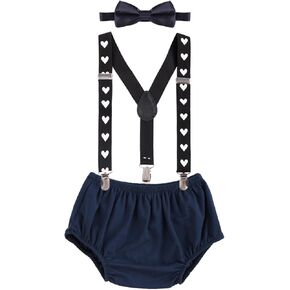 IWEMEK Child Baby Boys Adjustable Elastic Clip Y Back Suspenders Bowtie Outfit First Birthday Cake Smash Bloomers Clothes set