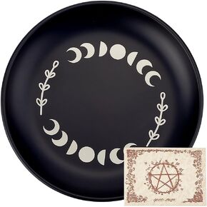 CREATCABIN Hexagon Ritual Plate Altar Plate Stainless Steel Flat Bowl Round Prayer Tray Offering Bowl Dish Candle Holder for Meditation Jewelry Incense Sticks Dowsing Divination Supplies 5.55Inch