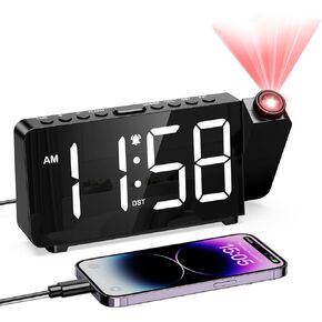 Digital Projection Alarm Clock for Bedroom Ceiling-Alarm Clocks with 180°Projector, 5 Level Brightness, DST, Snooze, Night Mode, Loud Alarms for Kids,Heavy Sleepers, 12/24H, for Bedroom