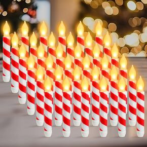 Honoson 36 Pcs Flameless Taper Candles Bulk 6. 5 Inch Battery Operated LED Candlesticks Carnival Fake Candles for Christmas Holiday Party Wedding Festival Decoration(Red White)