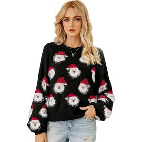 LUBOT Ugly Christmas Sweaters for Women Cute Funny Wintertime Holiday Parties Knitted Pullover Sweater Santa 2024