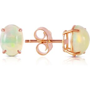14k Solid White Gold Stud Love You More Earrings with Natural Opals 0.90 ctw High Polished Stud Earrings