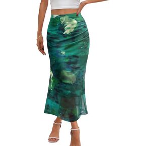 Merokeety Women's Summer Floral Mesh Midi Skirt 2025 عرضًا عاليًا عالي الخصر