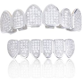 Grillz Gold Teeth Grills for Men Women ، شوايات ذهبية من النحاس النحاس المصنوعة من النحاس النحاسي المغطى بالهيب هوب من أجل أسنانك أعلى وأسفل ، شوايات مغني الراب في الشارع مع قضبان صب السيليكون