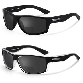 Missfive 2-pack Mens Ultimate BifoCal Grasshes مع القراء المدمجون في إطار الغلاف الرياضي المطورة ، ونظارات القيادة والقراءة UV400 لـ Outdoor +2.5