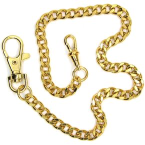 Pocket Watch Chain - Albert Chain - Gold Color - High Polish Brass Curb Link Chain - Big Swivel Lobster Clasp + Swivel Clasp FC02A