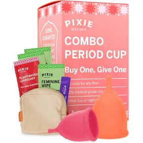 Pixie Cup Cup - No Metals أو Noxins - تم تصنيفه 1 لأكثر كأس الفترة القابلة لإعادة الاستخدام الناعم - ارتداء 12 ساعة - 100 ٪ من السيليكون الطبي - بديل سدادة - اشترى واحدًا نعطيه (XL)