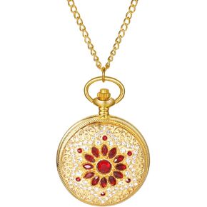 Avaner Gold Rhinestone Pocket Watches: Analog Quartz Bling Necklace Watches Pendant with Chain for Men and Women