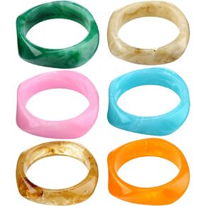 Quelay 6 PCS Color Square Acrylic Resin Bangle Bracelet Vintage Wide Tortoiseshell Lristbands Cuff Cuff