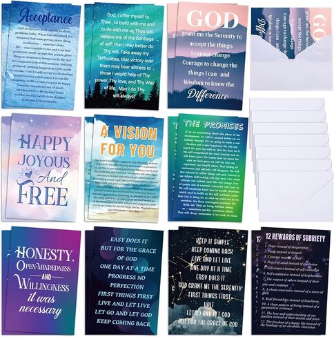 20 Pack Sobriety Greeting Card with Envelope 4 x 6 Inch Blank Assorted Recovery Encouragement Cards Sobriety Anniversary Cards Inspirational Hope Quotes for Men and Women in Kuwait