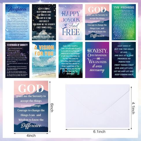20 Pack Sobriety Greeting Card with Envelope 4 x 6 Inch Blank Assorted Recovery Encouragement Cards Sobriety Anniversary Cards Inspirational Hope Quotes for Men and Women in Kuwait