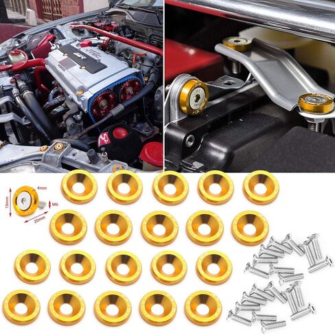Xotic Tech 20 Pcs Fender Bumper Washer Bolt M6x20mm T6 Grade CNC Billet Aluminum Washer Engine Bay Dress Up Kit (Gold) in Saudi Arabia