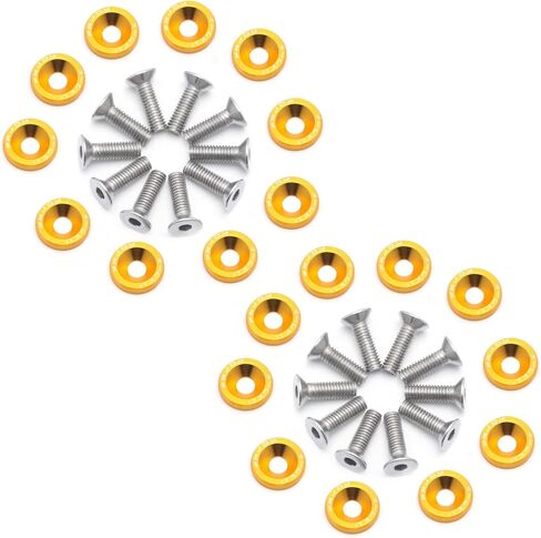 Xotic Tech 20 Pcs Fender Bumper Washer Bolt M6x20mm T6 Grade CNC Billet Aluminum Washer Engine Bay Dress Up Kit (Gold) in Saudi Arabia