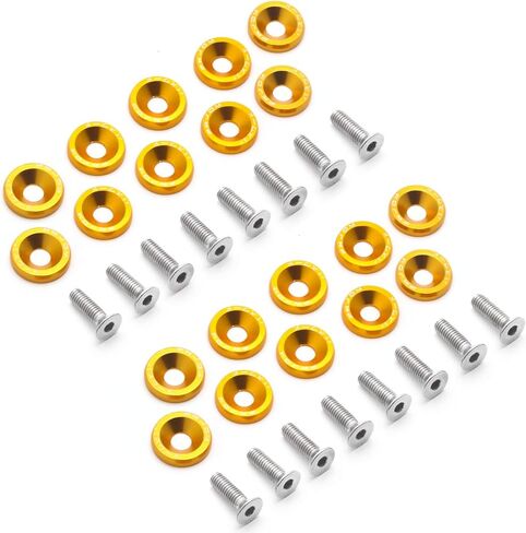 Xotic Tech 20 Pcs Fender Bumper Washer Bolt M6x20mm T6 Grade CNC Billet Aluminum Washer Engine Bay Dress Up Kit (Gold) in Saudi Arabia