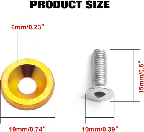 Xotic Tech 20 Pcs Fender Bumper Washer Bolt M6x20mm T6 Grade CNC Billet Aluminum Washer Engine Bay Dress Up Kit (Gold) in Saudi Arabia