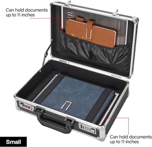 Locking Briefcase - Lockable Attache Case for Laptop & Documents, Dual Combination Locks, 14.2 “x9.4 "x4.5 Business Aluminum Frame Hard Case for Professionals, Businessmen, Lawyers - Black in Saudi Arabia