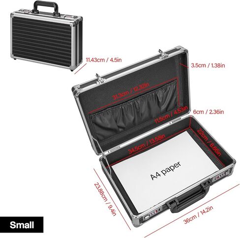 Locking Briefcase - Lockable Attache Case for Laptop & Documents, Dual Combination Locks, 14.2 “x9.4 "x4.5 Business Aluminum Frame Hard Case for Professionals, Businessmen, Lawyers - Black in Saudi Arabia
