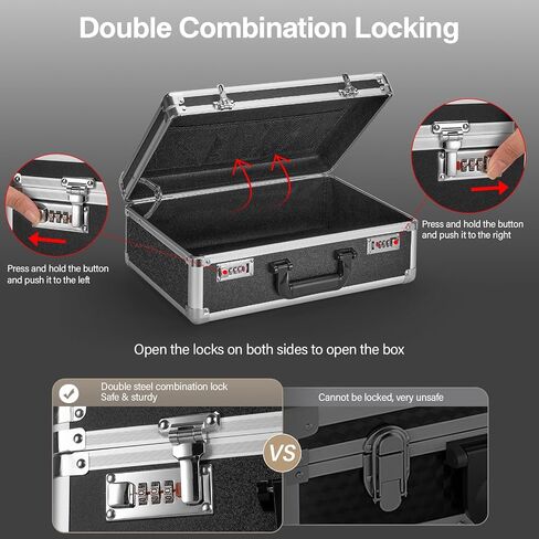 Locking Briefcase - Lockable Attache Case for Laptop & Documents, Dual Combination Locks, 14.2 “x9.4 "x4.5 Business Aluminum Frame Hard Case for Professionals, Businessmen, Lawyers - Black in Saudi Arabia