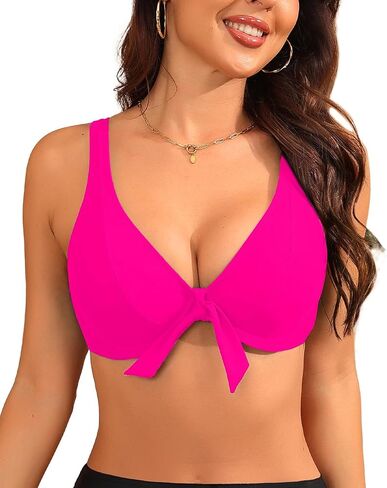 Women Underwire Bikini Top Only - Knot Front Bathing Suit Top Swim Bra Push Up Swimsuits Top in Saudi Arabia