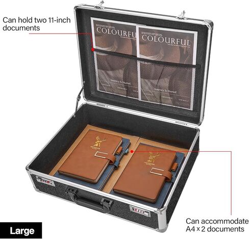 Locking Briefcase - Lockable Attache Case for Laptop & Documents, Dual Combination Locks, 14.2 “x9.4 "x4.5 Business Aluminum Frame Hard Case for Professionals, Businessmen, Lawyers - Black in Saudi Arabia
