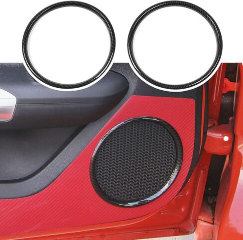 2Pcs Door Speaker Decoration Ring Interior Trim Fit for Ford Mustang 2015-2020 (Carbon Fiber Grain) in Saudi Arabia