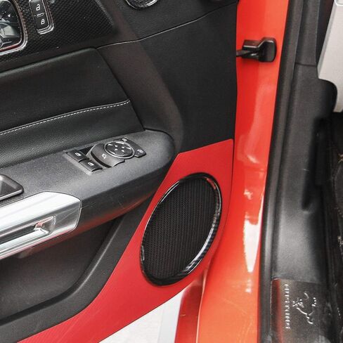 2Pcs Door Speaker Decoration Ring Interior Trim Fit for Ford Mustang 2015-2020 (Carbon Fiber Grain) in Saudi Arabia