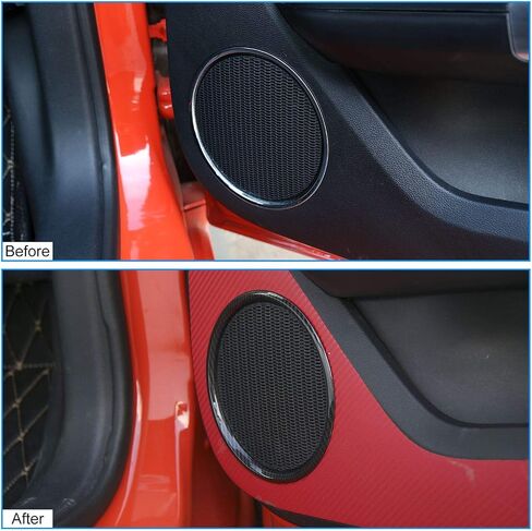 2Pcs Door Speaker Decoration Ring Interior Trim Fit for Ford Mustang 2015-2020 (Carbon Fiber Grain) in Saudi Arabia