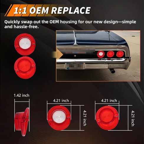 عدسة ضوء التيل متوافقة مع Chevy Impala 1964 ، [DOT] [IP67 مقاومة للماء] عدسة مصباح الذيل (يسار + يمين) ، استبدل OEM #MO-3237 ، 6 PCS ، عدسة حمراء in Kuwait