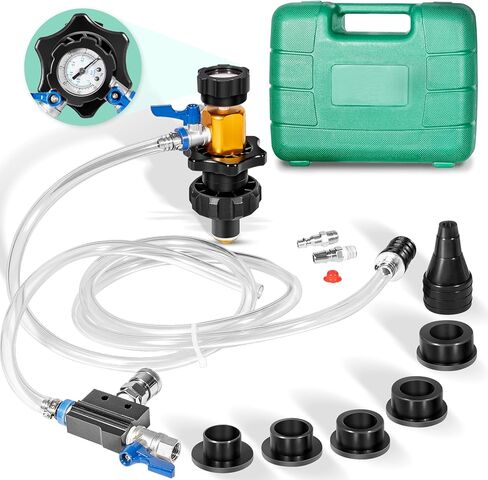yoursme 24444 Soolant System System Kit/فراغ تبريد أداة إعادة الملء اختبار تسرب ، قم بإزالة الهواء المحاصرين ، المبرد التجريبي وتسرب الخطوط الأساسية للتدفئة ، 5 محولات عالمية لشاحنة سيارات السيارات السيارات in Kuwait