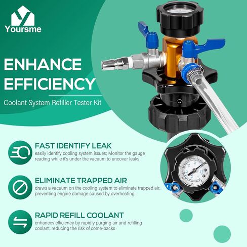 yoursme 24444 Soolant System System Kit/فراغ تبريد أداة إعادة الملء اختبار تسرب ، قم بإزالة الهواء المحاصرين ، المبرد التجريبي وتسرب الخطوط الأساسية للتدفئة ، 5 محولات عالمية لشاحنة سيارات السيارات السيارات in Kuwait