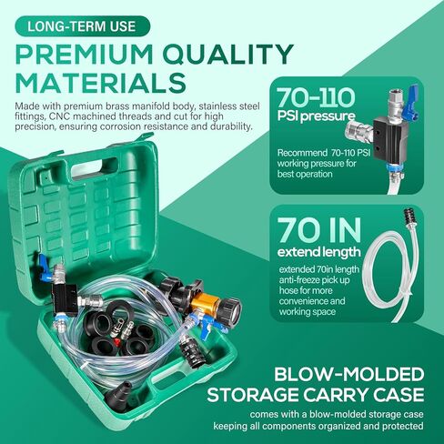yoursme 24444 Soolant System System Kit/فراغ تبريد أداة إعادة الملء اختبار تسرب ، قم بإزالة الهواء المحاصرين ، المبرد التجريبي وتسرب الخطوط الأساسية للتدفئة ، 5 محولات عالمية لشاحنة سيارات السيارات السيارات in Kuwait