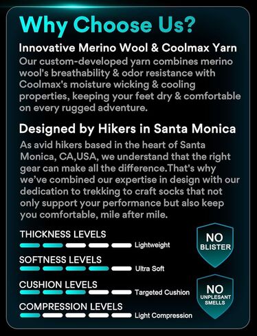 خفيفة الوزن طاقم ميكرو الجوارب المشي لمسافات طويلة Coolmax Merino Wool Compression Miosture Wicking anti-plister cushioned in Kuwait