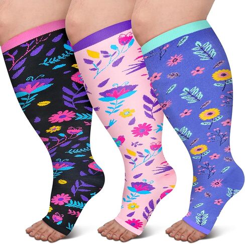 Open Toe Compression Socks for Women 3 pairs Toeless Sock Wide Calf Knee High Support Sock in Saudi Arabia