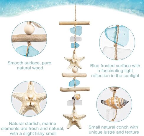 JQaqju Sea Glass Glass Wooden Nautical Wall Decor ، STARFISH COOTACH STARFISH DICE SEA SEALS ، Driftwood Beach Room Decor in Kuwait