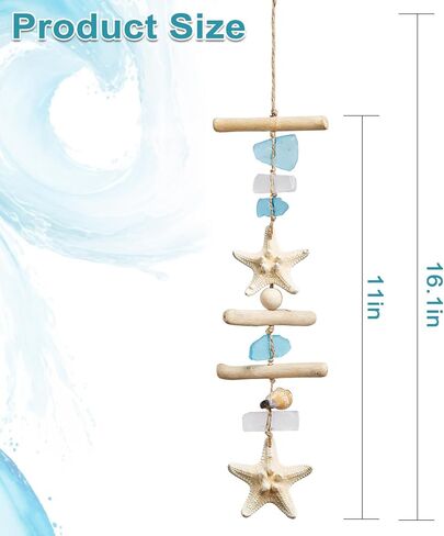 JQaqju Sea Glass Glass Wooden Nautical Wall Decor ، STARFISH COOTACH STARFISH DICE SEA SEALS ، Driftwood Beach Room Decor in Kuwait