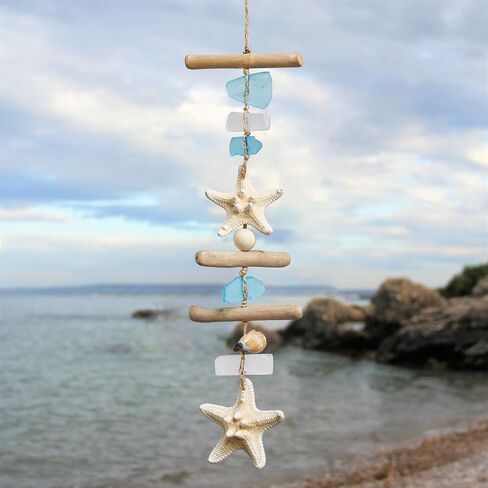 JQaqju Sea Glass Glass Wooden Nautical Wall Decor ، STARFISH COOTACH STARFISH DICE SEA SEALS ، Driftwood Beach Room Decor in Kuwait